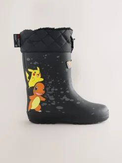Noir - Bottes de pluie Pokemon à doublure chaude