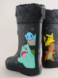 Noir - Bottes de pluie Pokemon à doublure chaude