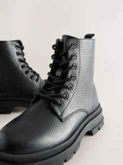 Noir - Bottes en cuir à lacets