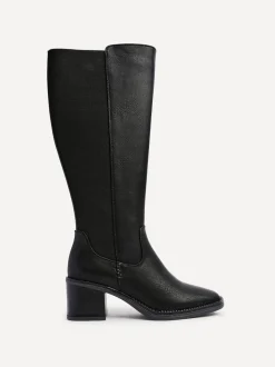 Noir - Bottes hautes Linzi Reason à talons carrés avec panneau extensible dans le dos