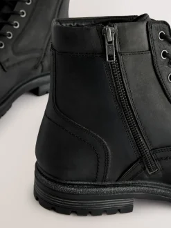 Noir - Bottes zippées à embout en cuir