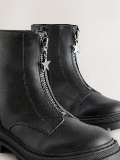 Noir - Bottines zippées sur le devant