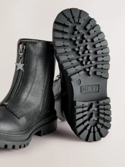 Noir - Bottines zippées sur le devant