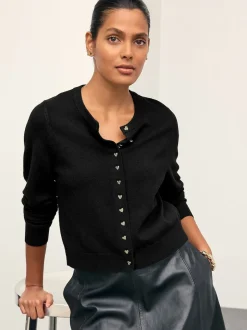 Noir - Cardigan ajusté ultra-doux à col rond en laine