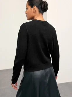 Noir - Cardigan ajusté ultra-doux à col rond en laine