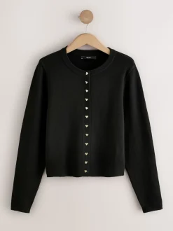 Noir - Cardigan ajusté ultra-doux à col rond en laine