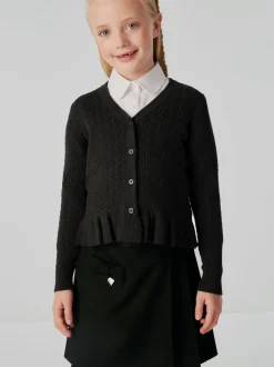 Noir - Cardigan Clarks pour l’école en maille torsadée à volants