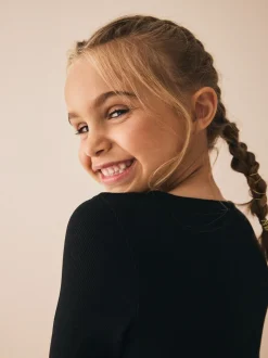 Noir - Cardigan côtelé à manches longues (3-16ans)