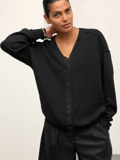 Noir - Cardigan ultra-doux à col en V avec poches