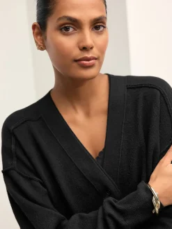 Noir - Cardigan ultra-doux à col en V avec poches