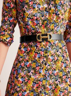 Noir - Ceinture Boden en cuir à bordures de mors