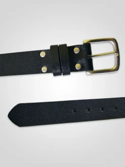 Noir - Ceinture D555 Gavin en Cuir véritable fabriqué à la main 3.7 Largeur cm