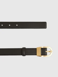 Noir - Ceinture en cuir à boucle incurvée Reiss Hazel