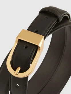 Noir - Ceinture en cuir à boucle incurvée Reiss Hazel