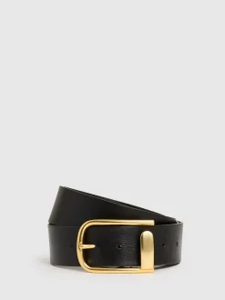 Noir - Ceinture en cuir avec boucle à demi-passant Reiss Iyla