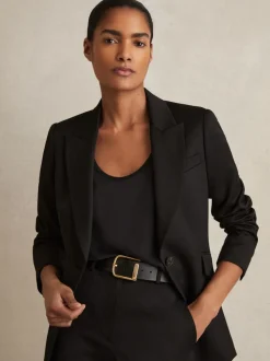 Noir - Ceinture en cuir avec boucle à demi-passant Reiss Iyla