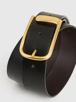 Noir - Ceinture en cuir avec boucle à demi-passant Reiss Iyla