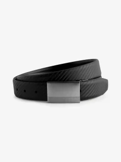 Noir - Ceinture en cuir lisse à imprimé réversible