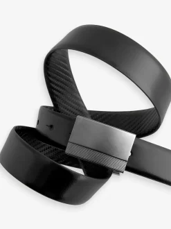 Noir - Ceinture en cuir lisse à imprimé réversible