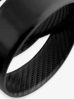 Noir - Ceinture en cuir lisse à imprimé réversible