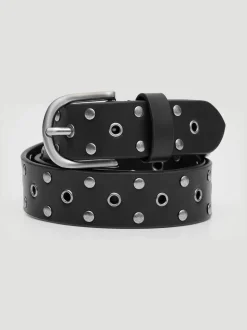 Noir - Ceinture Hush en cuir cloutée à œillets