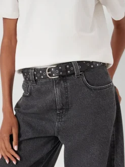 Noir - Ceinture Hush en cuir cloutée à œillets