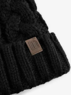 Noir - Chapeau pompon en tricot torsadé (1-16ans)