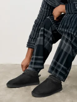 Noir - Chaussons bottines en maille à poignets