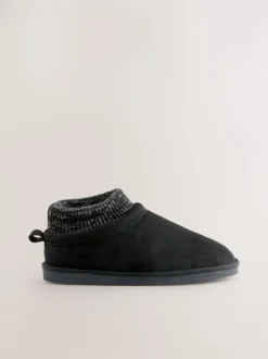 Noir - Chaussons bottines en maille à poignets