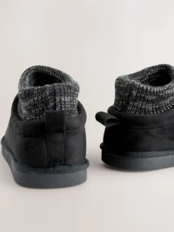 Noir - Chaussons bottines en maille à poignets