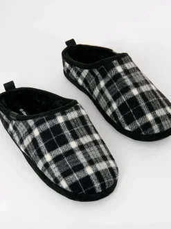 Noir - Chaussons mules doublés de fausse fourrure Threadbare à carreaux