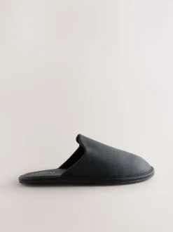 Noir - Chaussons mules en cuir Signature