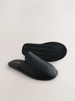Noir - Chaussons mules en cuir Signature