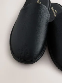 Noir - Chaussons mules en cuir Signature