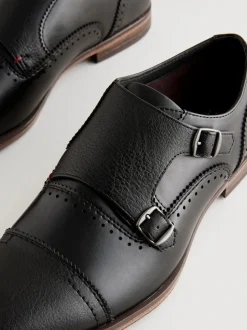 Noir - Chaussures casquette à double bout monk