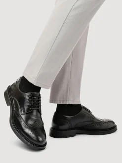 Noir - Chaussures Derby Brogue Pavers Coupe large en cuir