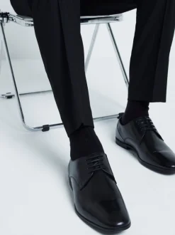 Noir - Chaussures Derby habillées en cuir coupe large River Island