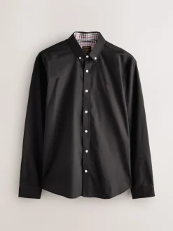 Noir - Chemise Oxford stretch à manches longues