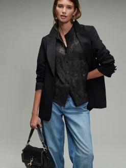 Noir - Chemisier à manches mi-longues en dentelle