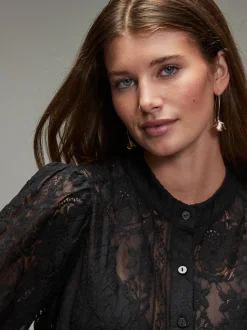 Noir - Chemisier à manches mi-longues en dentelle