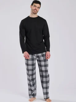 Noir - Col ras du cou - Loungeable Ensemble pyjama long en micropolaire et pantalon à carreaux