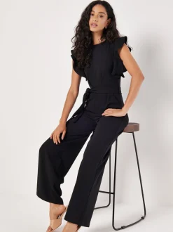 Noir - Combinaison Apricot à manches volantées et plis