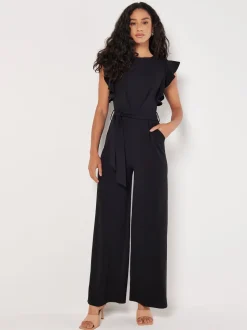 Noir - Combinaison Apricot à manches volantées et plis