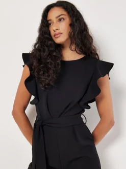 Noir - Combinaison Apricot à manches volantées et plis