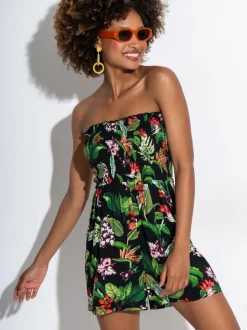 Noir - Combinaison de plage tissée Pour Moi avec corsage froncé sans bretelles