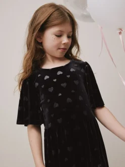 Noir - Combinaison en velours à motif cœur en relief (3-16ans)