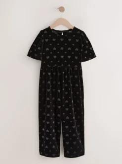 Noir - Combinaison en velours à motif cœur en relief (3-16ans)