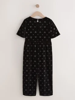 Noir - Combinaison en velours à motif cœur en relief (3-16ans)