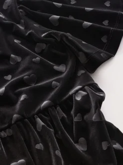 Noir - Combinaison en velours à motif cœur en relief (3-16ans)