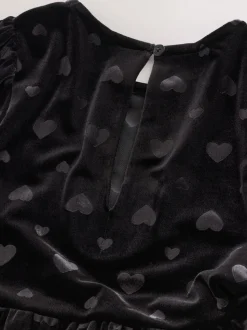 Noir - Combinaison en velours à motif cœur en relief (3-16ans)